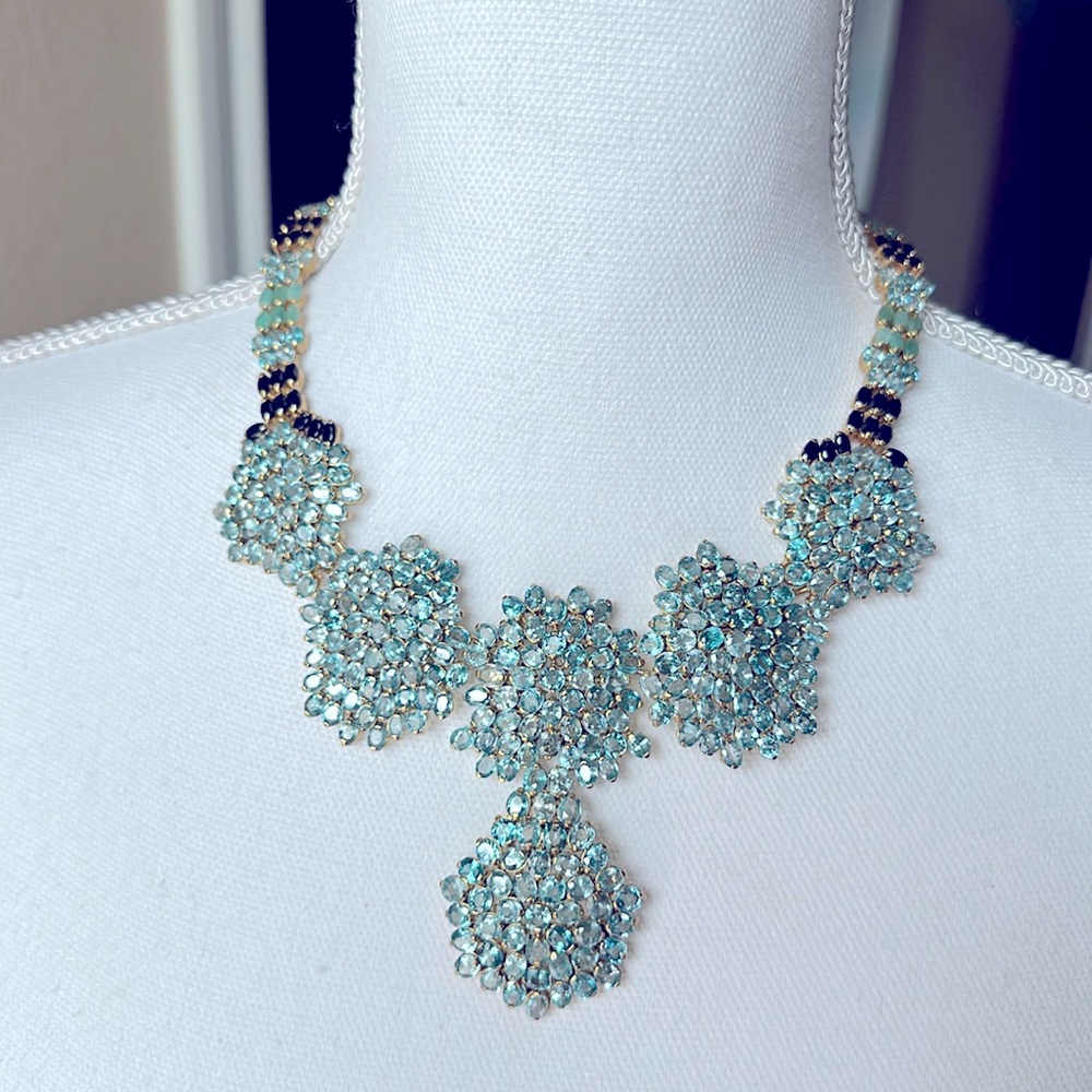 100+CT aquamarine, blue topaz, sapphire and emerald necklace